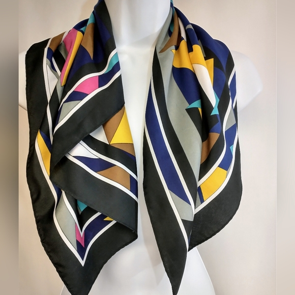 Vibrant Colorful Geometric Multi-Color Scarf Unisex 26" x 26" - Picture 6 of 6